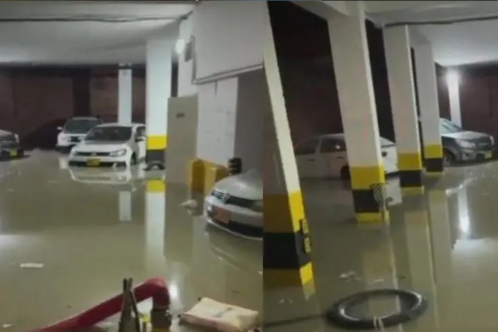 Hombre casi muere ahogado en parqueadero inundado por lluvias en Bogotá