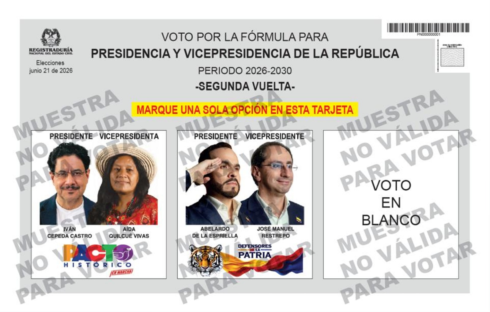 La Registraduría presentó la tarjeta para la segunda vuelta