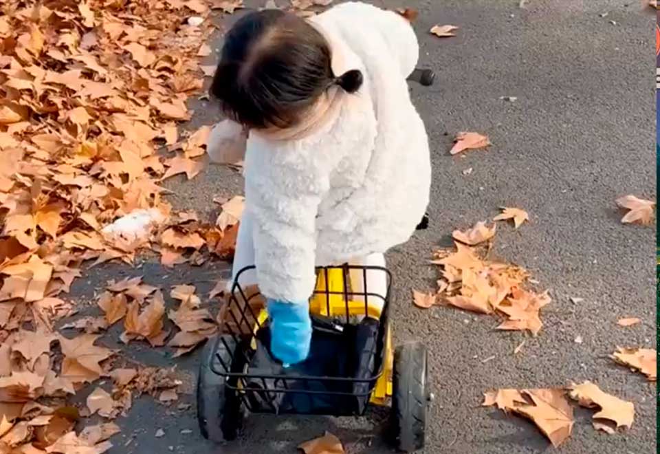 La forma de pasear una niña a su mascota